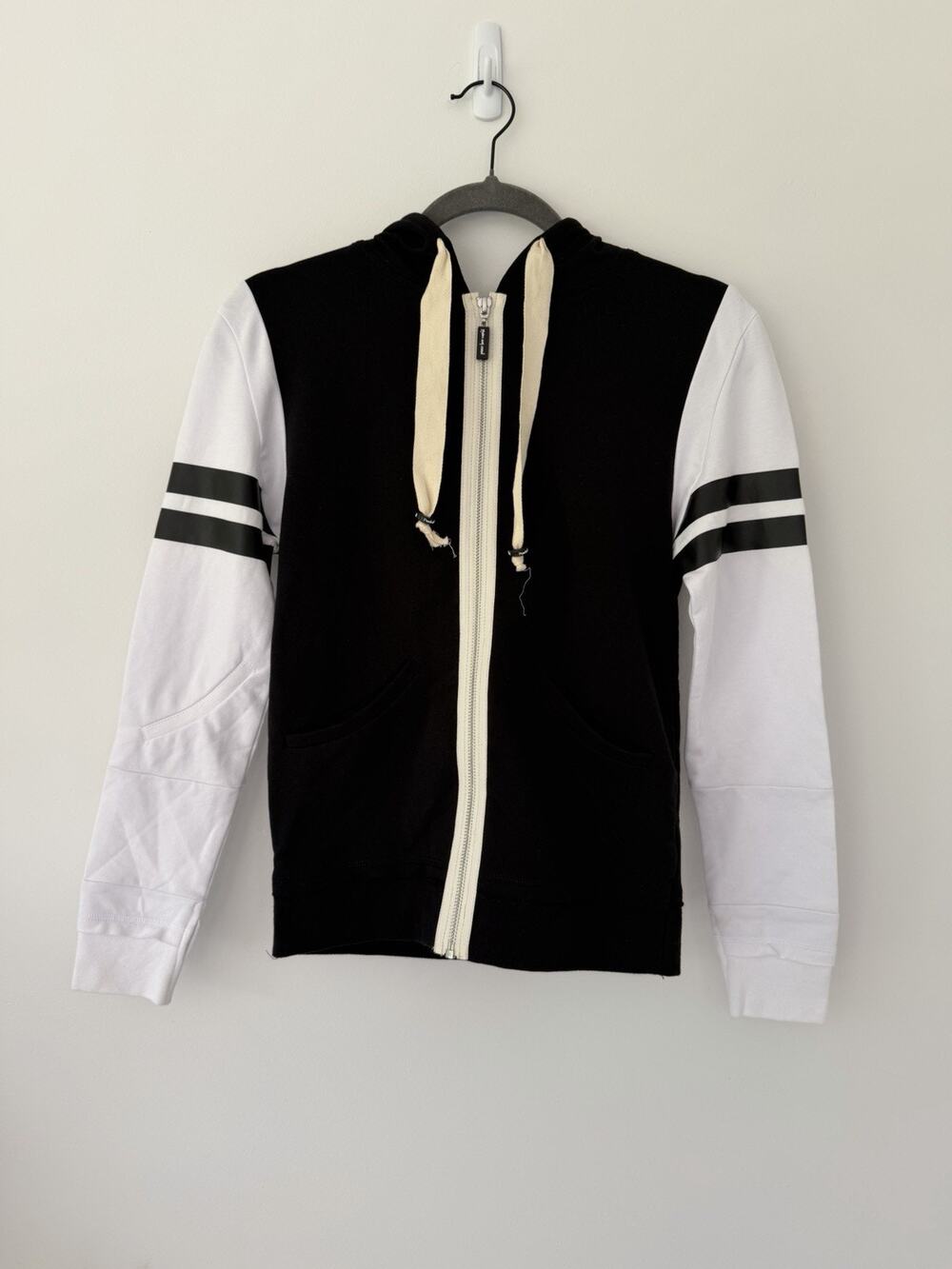 NWT Peace Love World Collegiate Hoodie Small Black White Full Zip Varsity